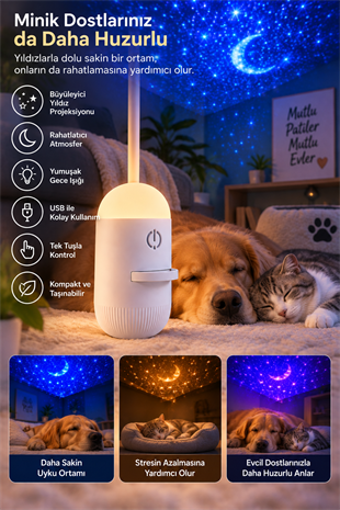 Romantik Atmosfer İçin Ay Yıldız Projeksiyonlu Gece Lambası