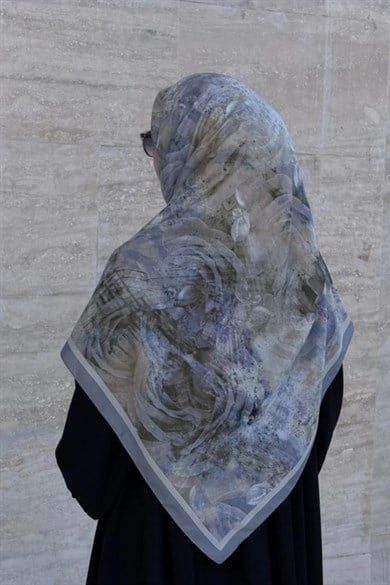 Pamuklu Soft Âlâ Desen Eşarp-Gümüş