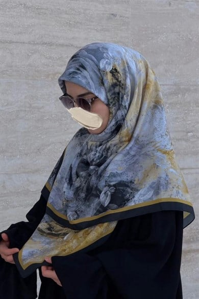 Pamuklu Soft Âlâ Desen Eşarp-Siyah