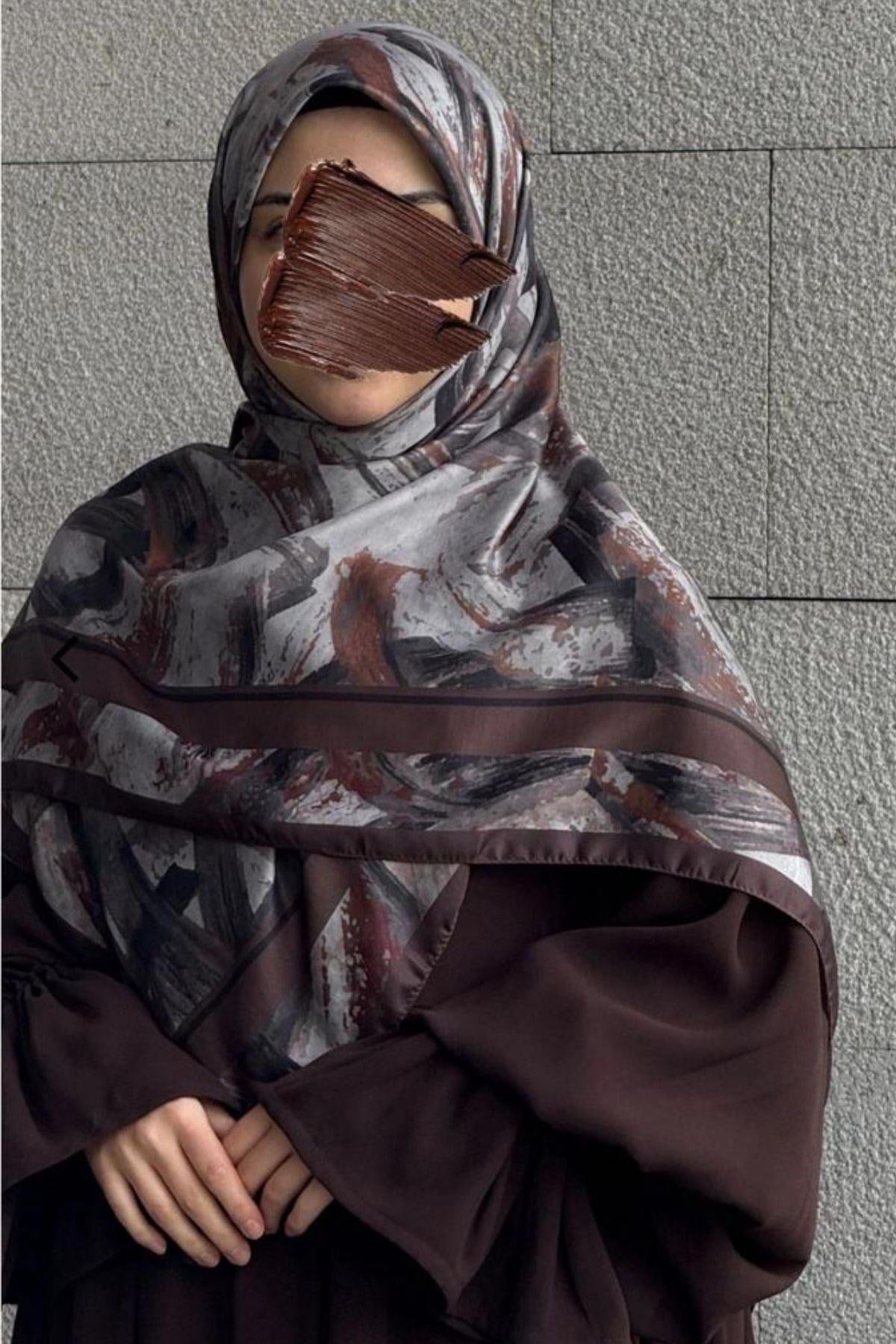 Pamuklu Soft Fırça Desen Eşarp-Kahve