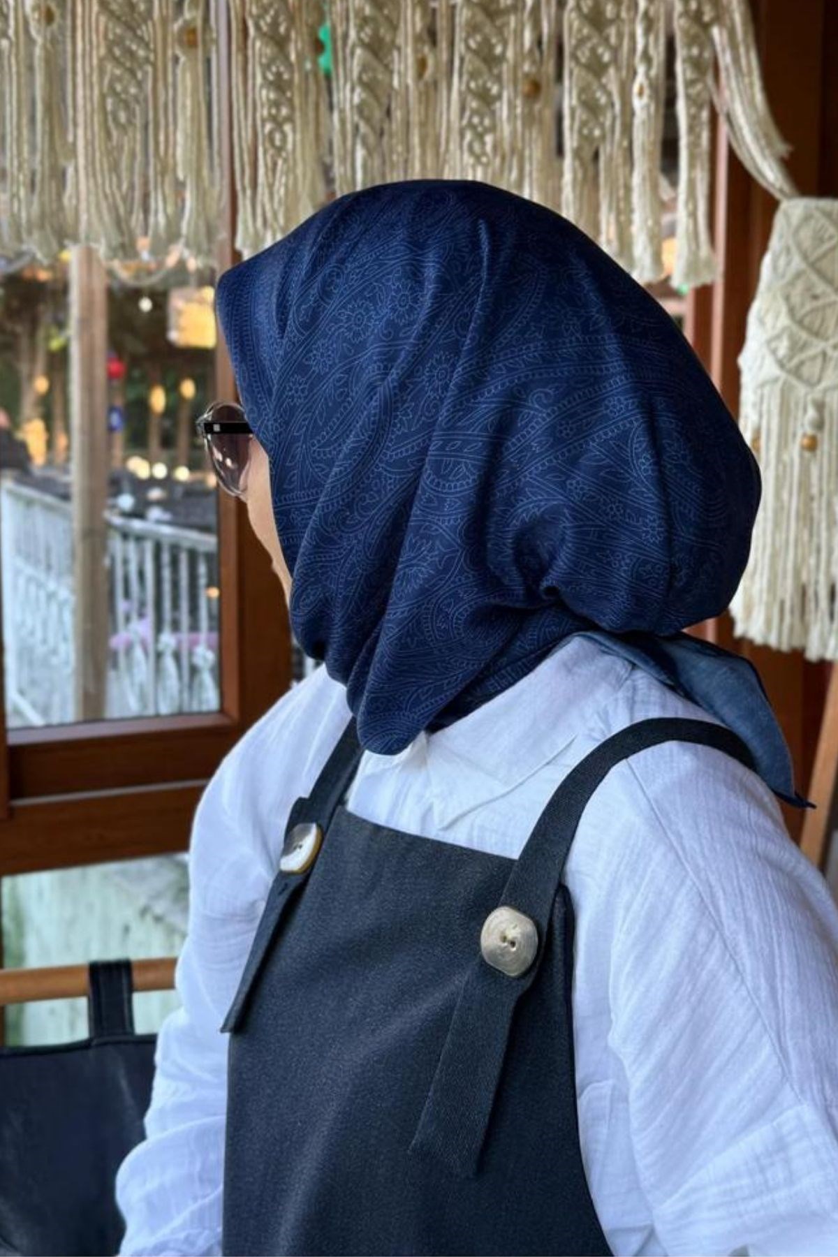 Pamuklu Soft İnci Desen Şal-Lacivert