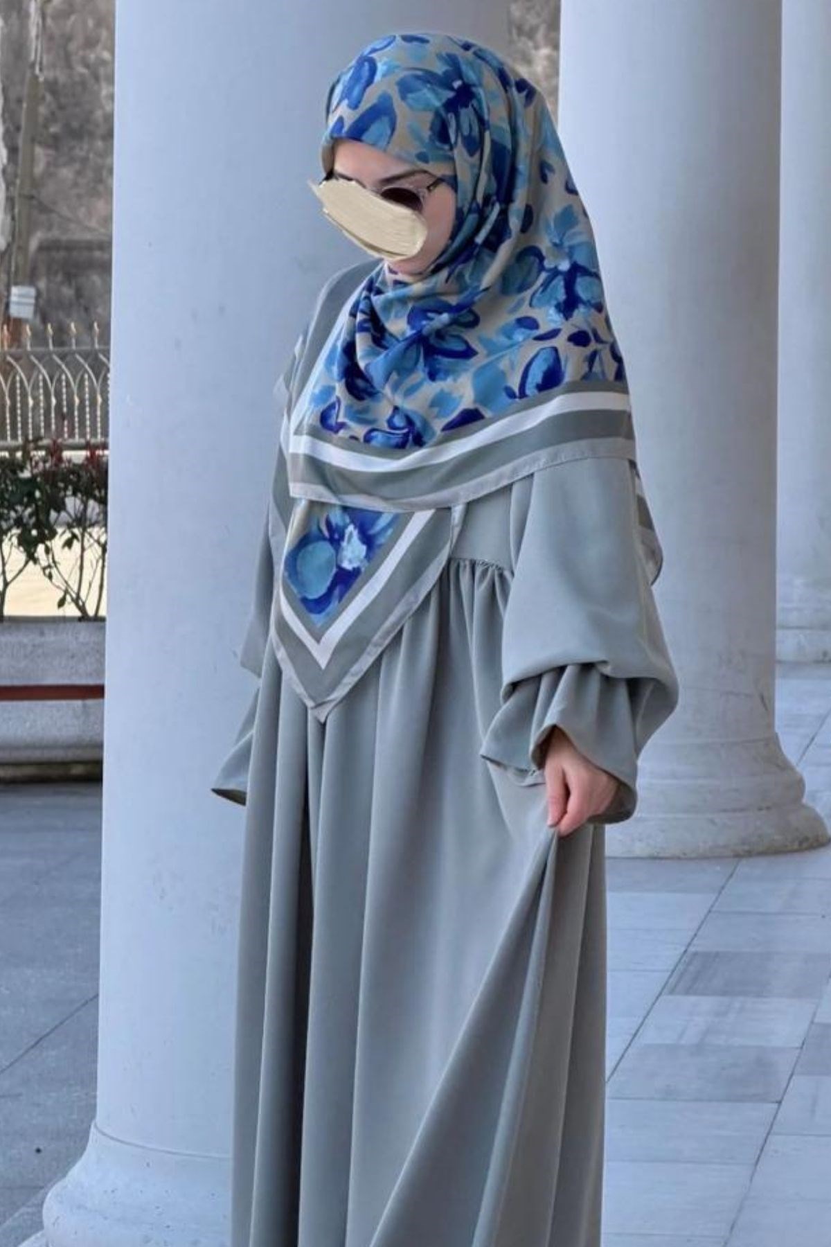 Pamuklu Soft Nazenin Desen Eşarp-Turkuaz