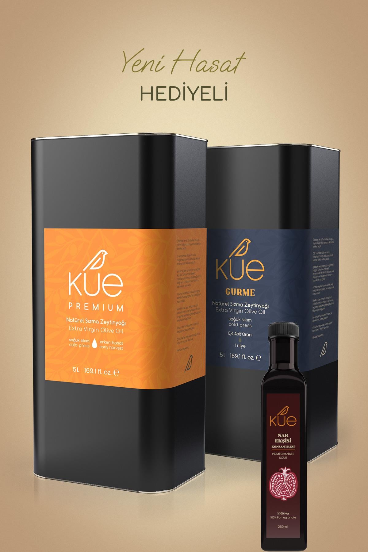 KUE Premium Seri Erken Hasat ve  Gurme Seri Olgun Hasat  Soğuk Sıkım Natürel Sızma Zeytinyağı 2x5 Litre