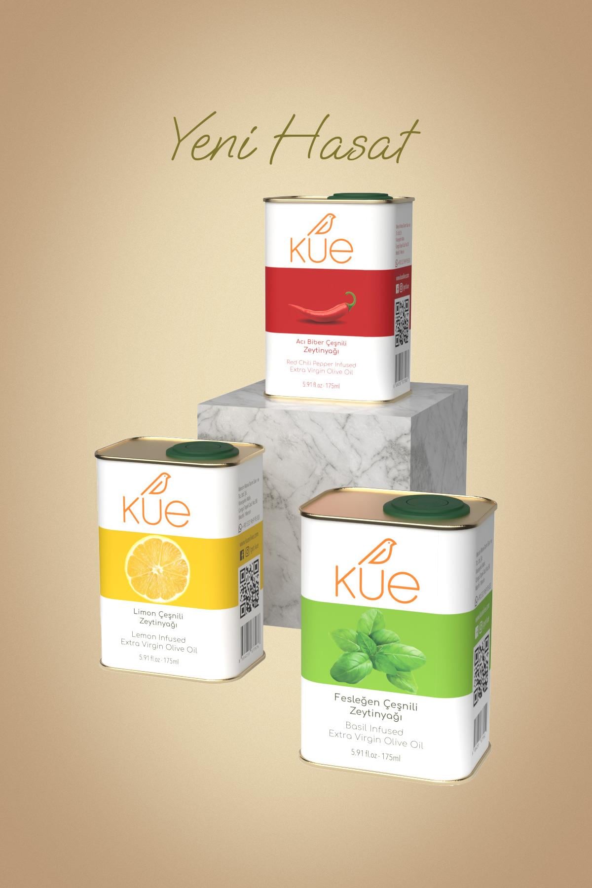 Kue Üçlü Çeşnili Natürel Sızma Zeytinyağı 175ml x 3