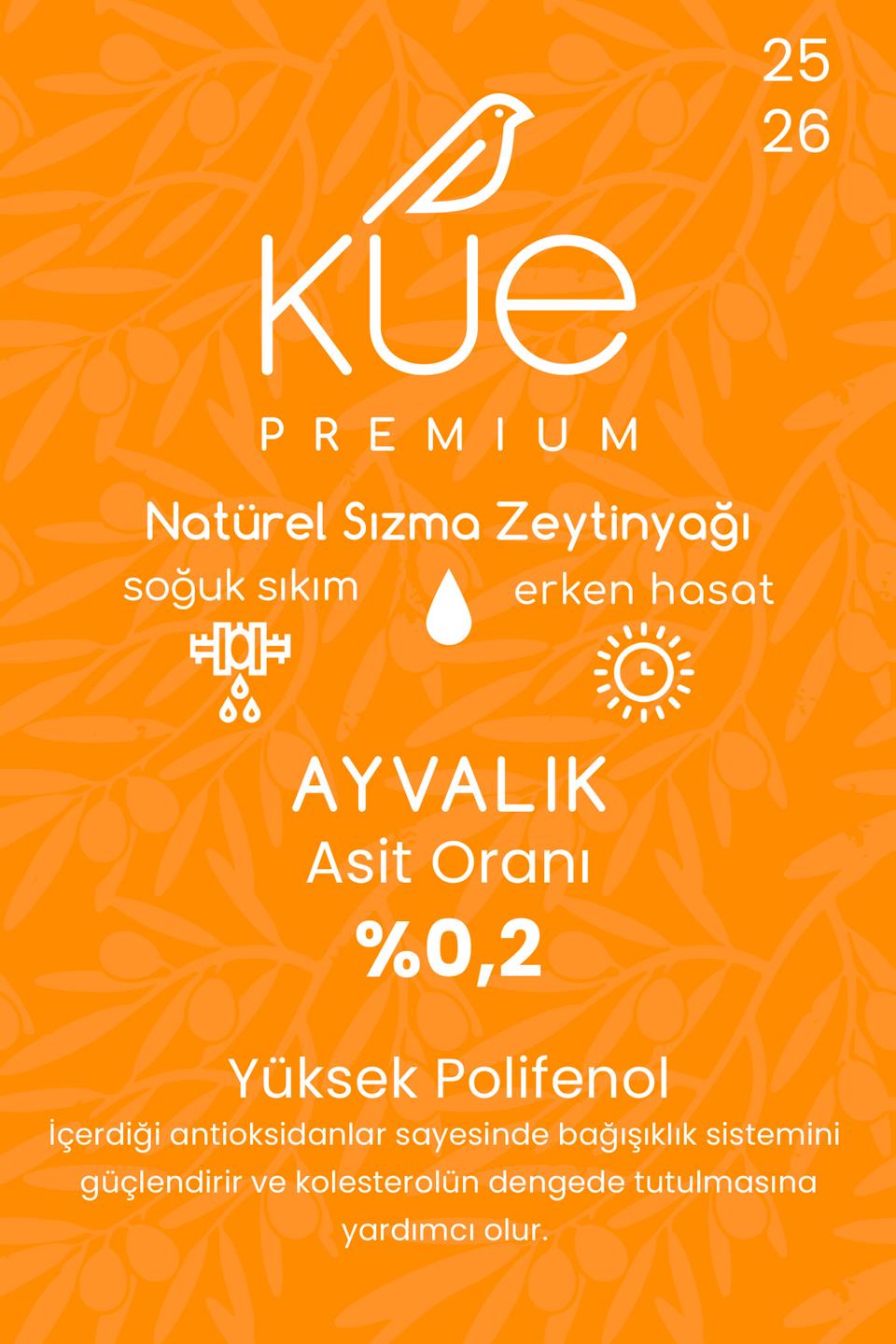 KUE Premium Seri Erken Hasat Soğuk Sıkım Natürel Sızma Zeytinyağı 2 Litre