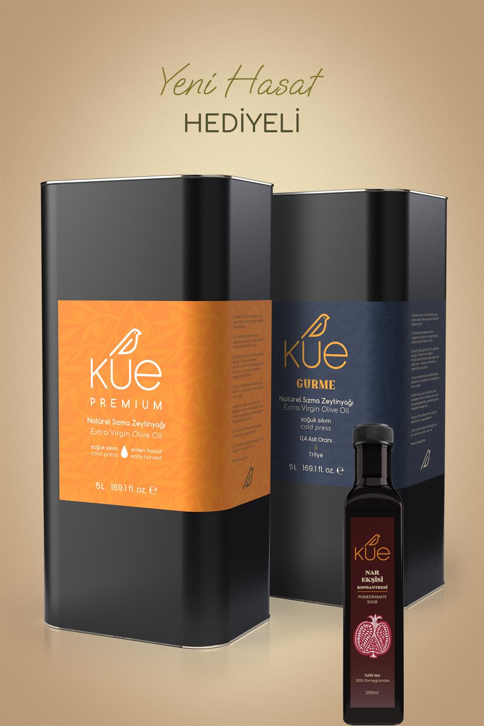 KUE Premium Seri Erken Hasat ve  Gurme Seri Olgun Hasat  Soğuk Sıkım Natürel Sızma Zeytinyağı 2x5 Litre