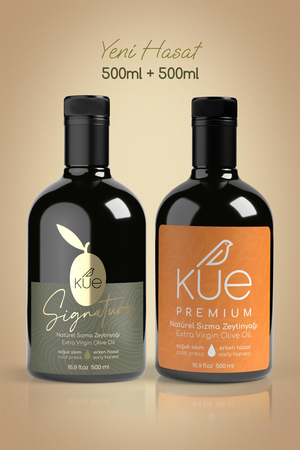 KUE Signature ve Premium Serileri Erken Hasat Soğuk Sıkım Natürel Sızma Zeytinyağı 