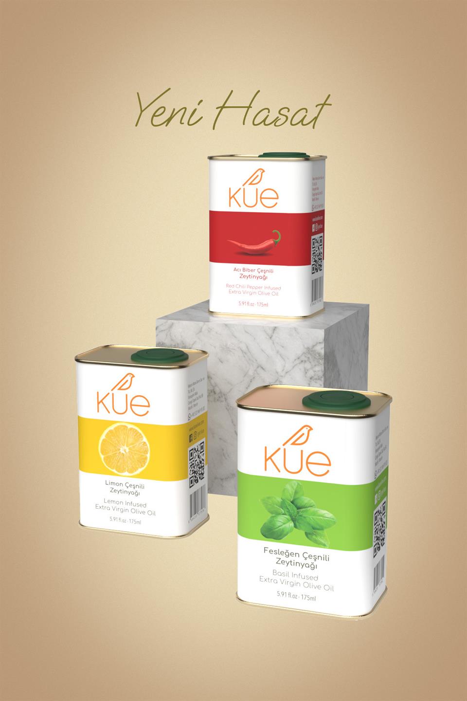 Kue Üçlü Çeşnili Natürel Sızma Zeytinyağı 175ml x 3
