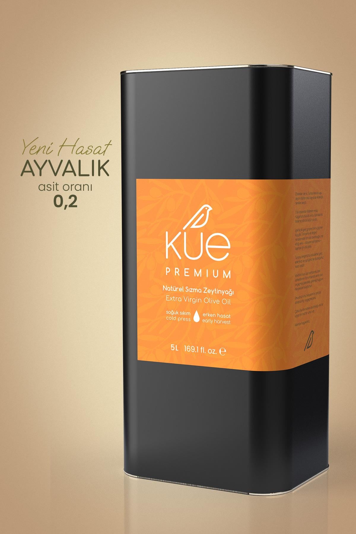 KUE Premium Seri Erken Hasat Soğuk Sıkım Natürel Sızma Zeytinyağı 5 Litre