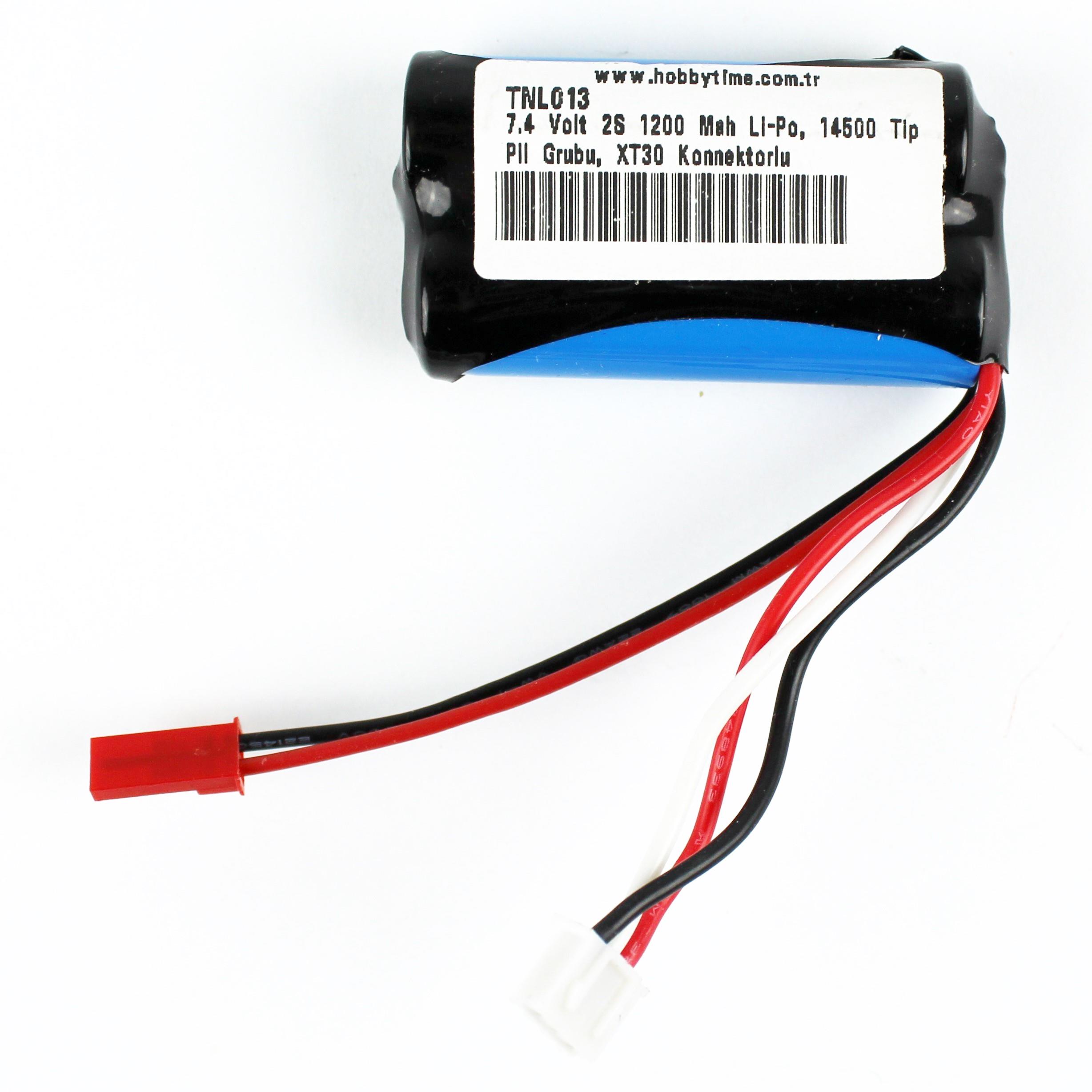 7.4 Volt 2S 1200 Mah Li-Po, 14500 Tip Pil Grubu, XT30 Konnektörlü