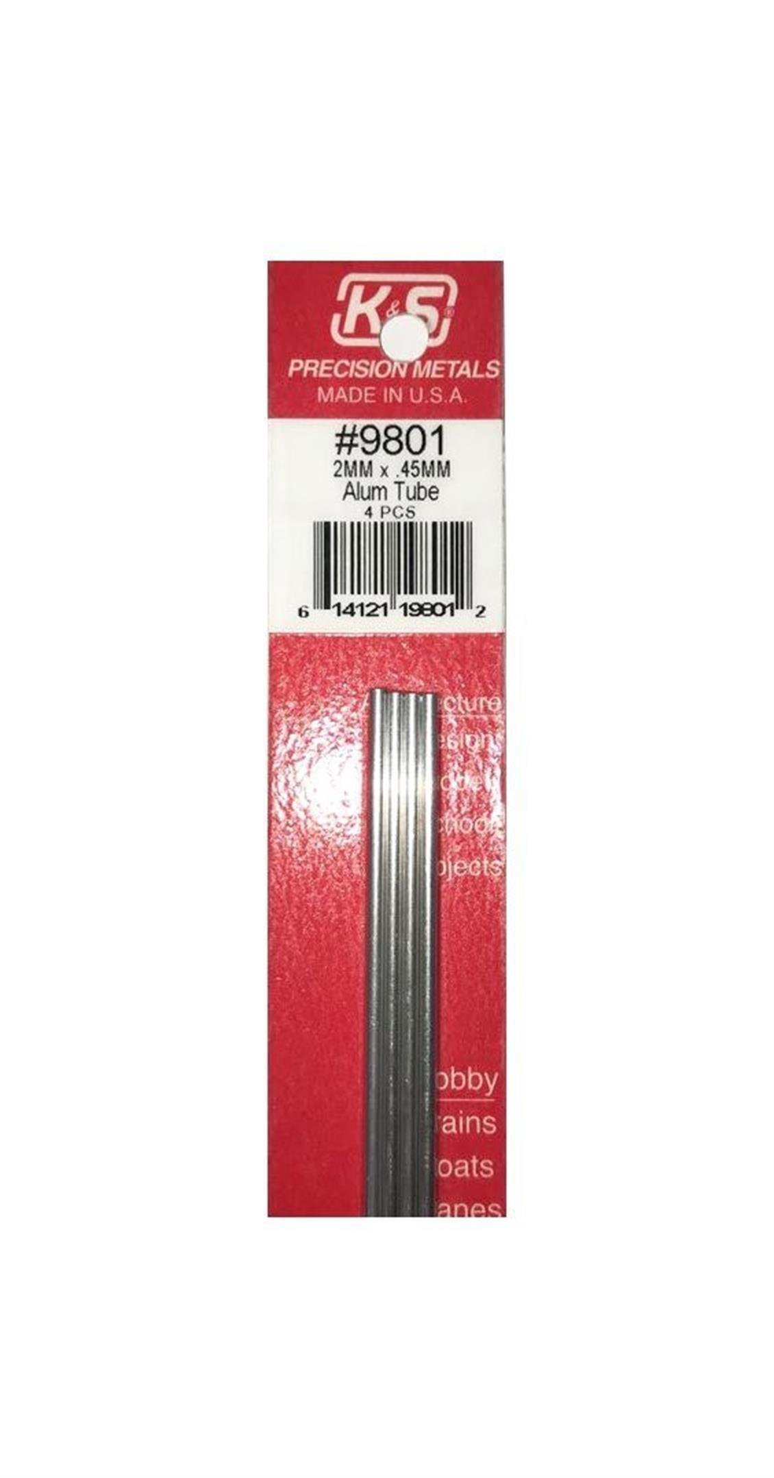 9801 ROUND ALUMINUM TUBES-2MM ODX.45MM WALLX300MM-