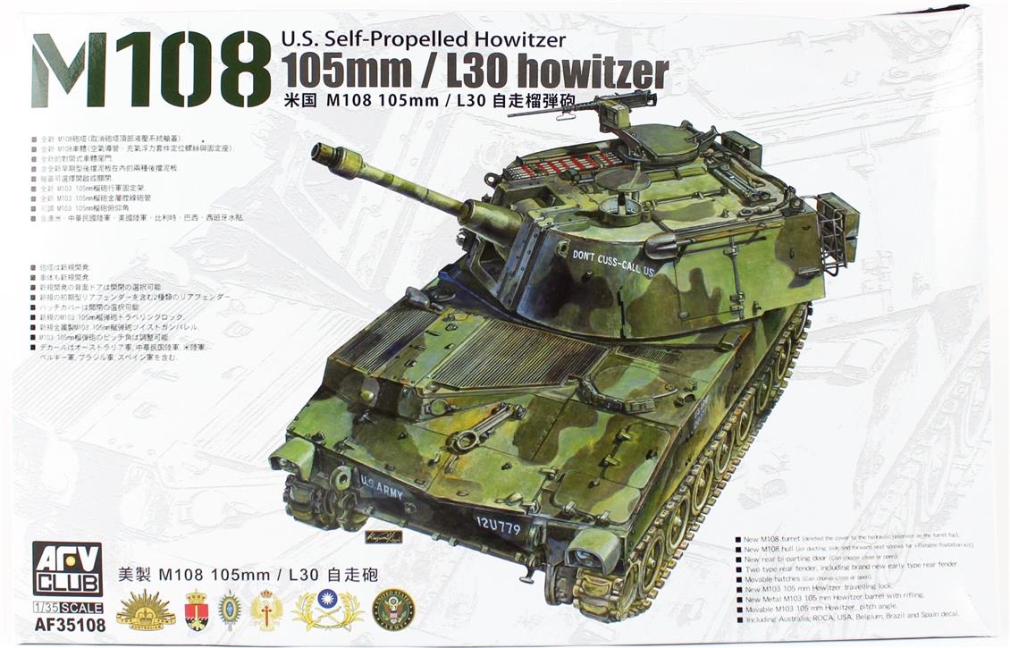 AFV Club AF35108 1/35 M108 105mm Kundağı Motorlu Tankı Demonte Plastik Maketi