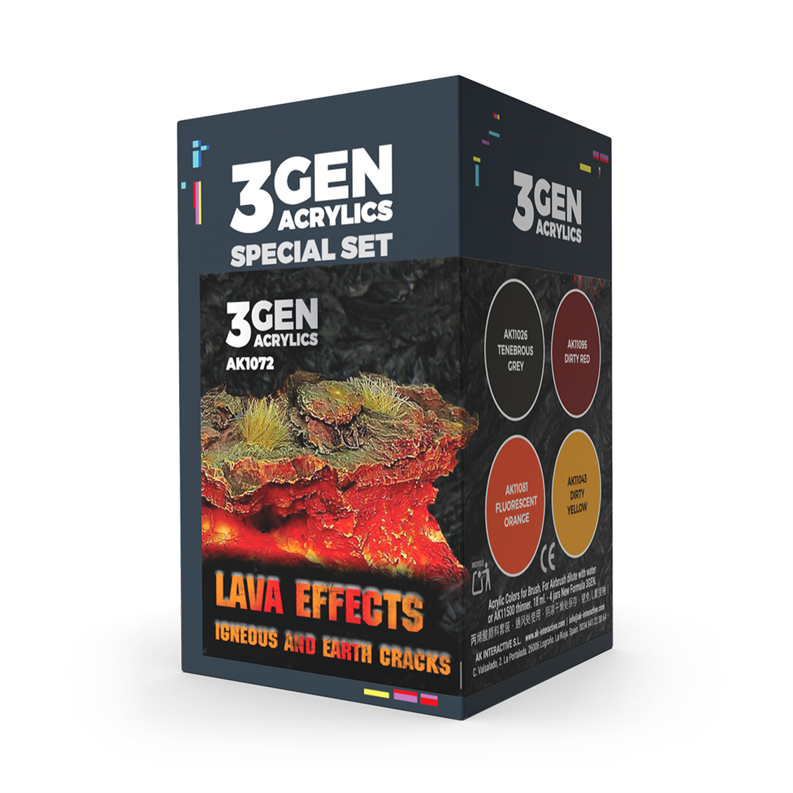 AK 1072 4x17 ml. Lav Efektleri, 3Gen Akrilik Wargame Boya Seti