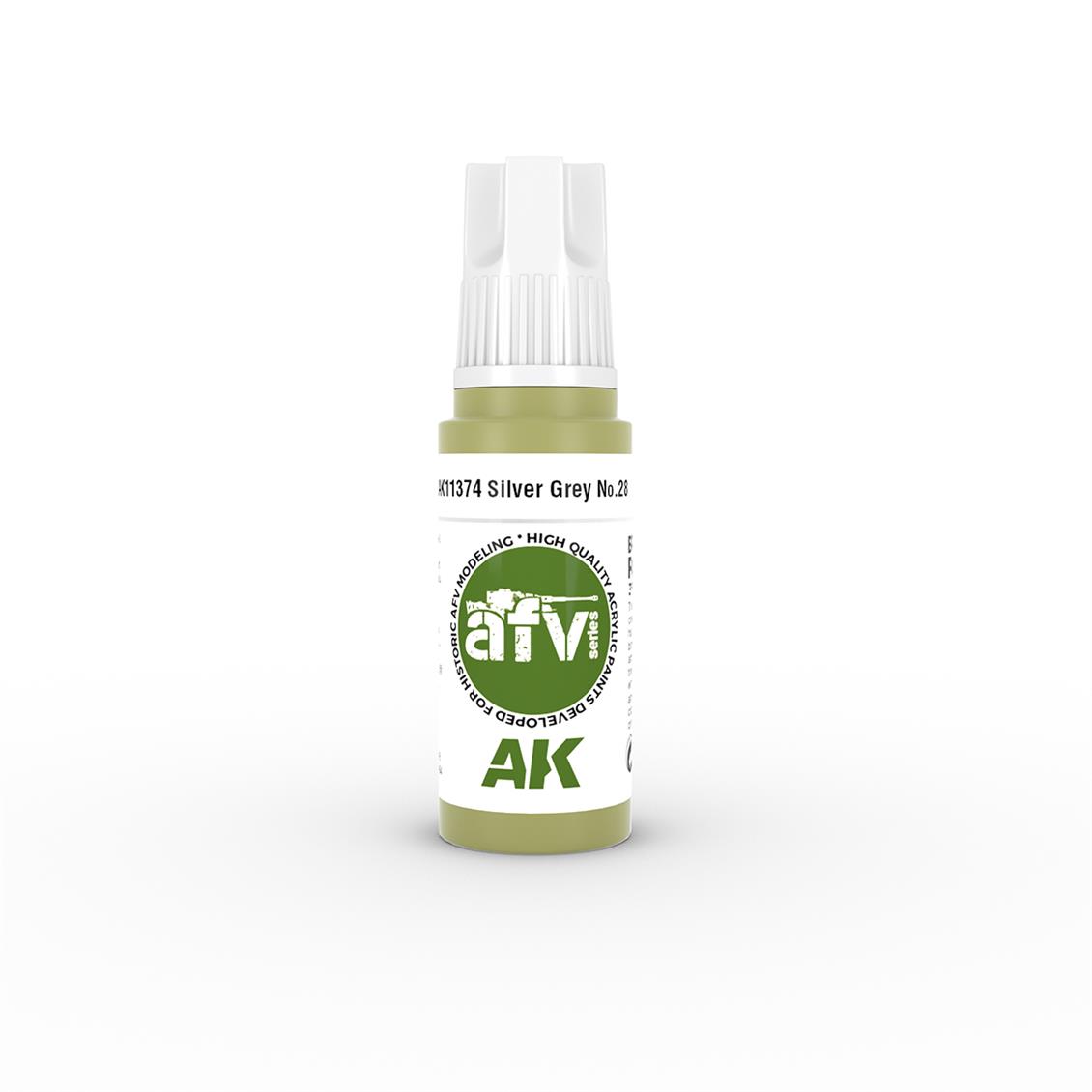 AK 11374 17 ml. Silver Grey No.28, AFV Serisi 3GEN Akrilik Model Boyası