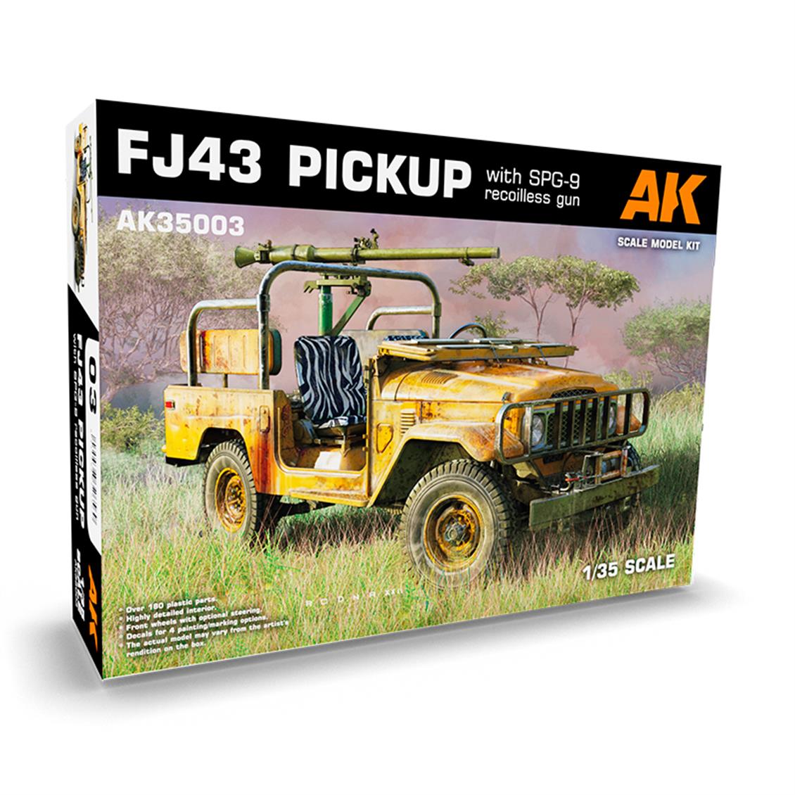 AK 35003 1/35 Ölçek, FJ43 Kamyonet (SPG-9 Geri Tepmesiz Silahlı), Askeri Araç Plastik Model Kiti