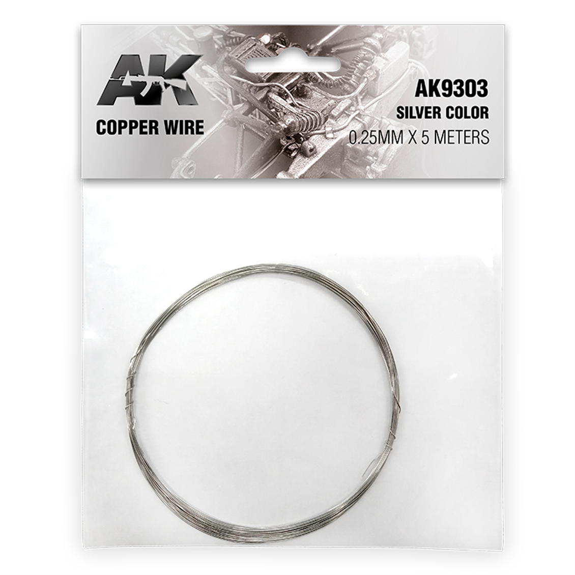 AK 9303 Bakır Tel, Gümüş Renkte, 0,25 mm. Çap, 5 Metre
