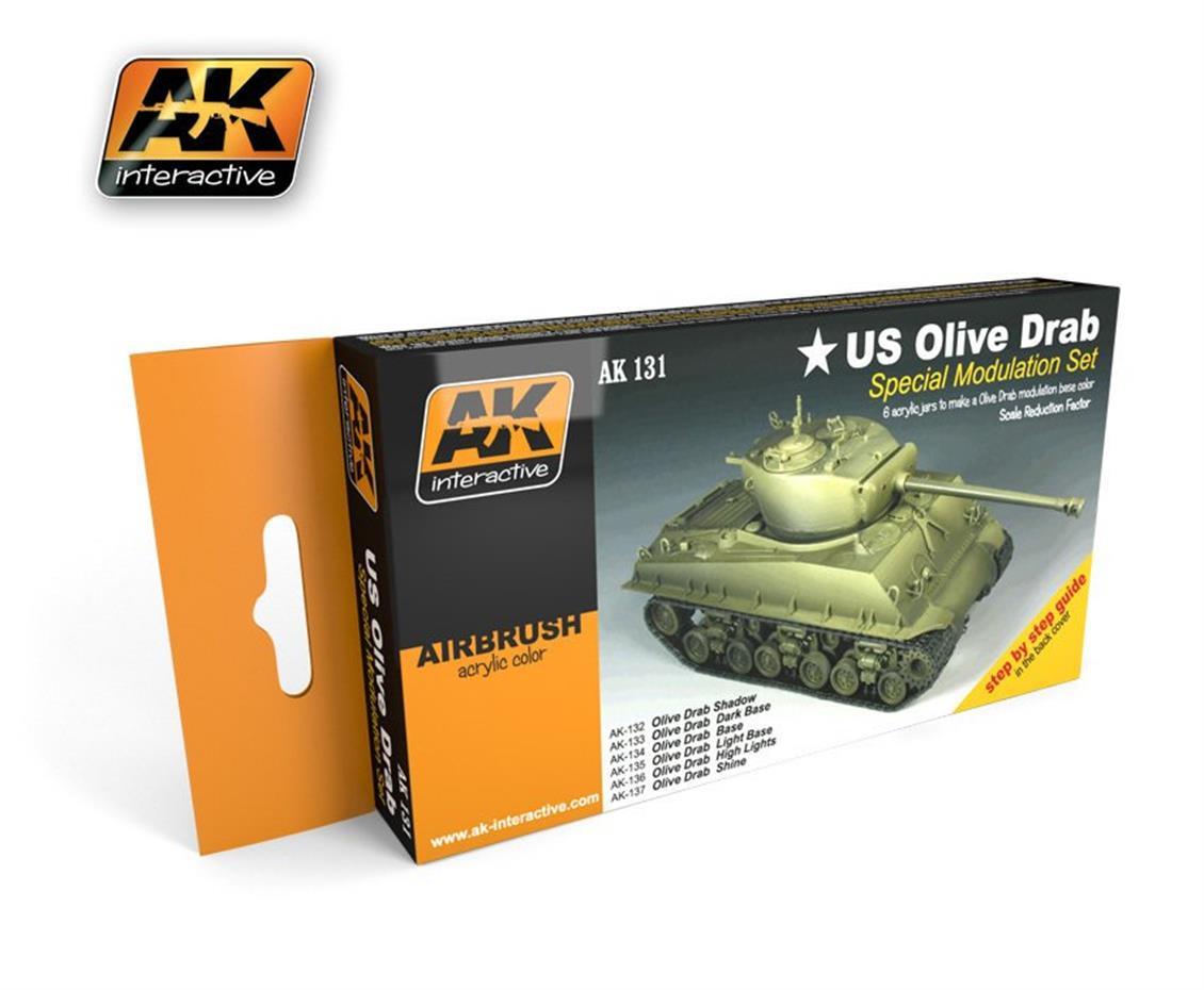 AK Interactive 131 6x17 ml. Zeytin Yeşili Astar Modülasyon Seti