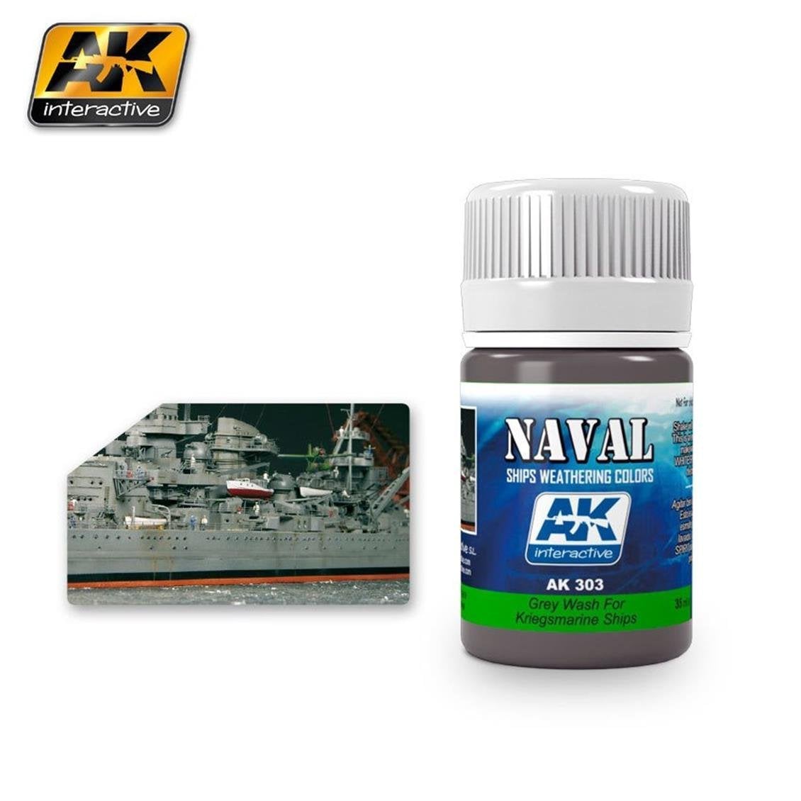 AK Interactive 303 35 ml. Kriegsmarine Gemileri Gri Eskitme Efekti, Wash Serisi Enamel Model Boyası
