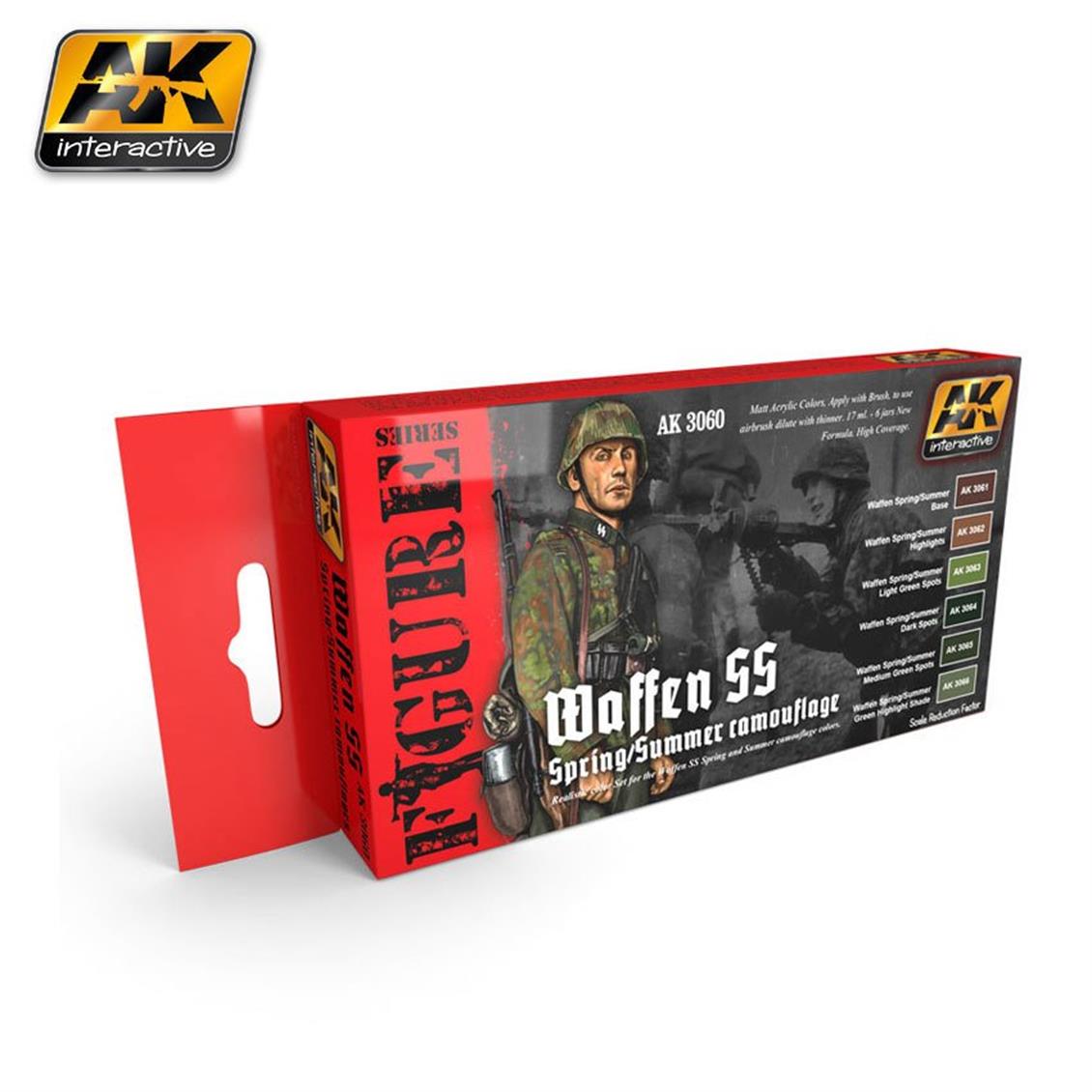 AK Interactive 3060 Waffen SS İlkbahar/Yaz Kamuflaj Renkleri Model Boyası Seti 6x17ml