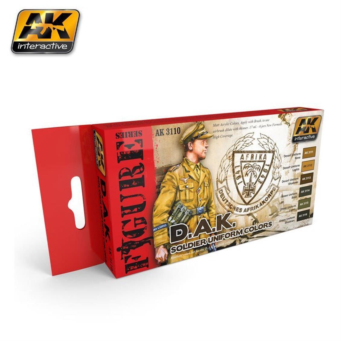 AK Interactive 3110 Alman Yeşilimsi Gri Üniforma Renkleri Model Boyası Seti 6x17ml