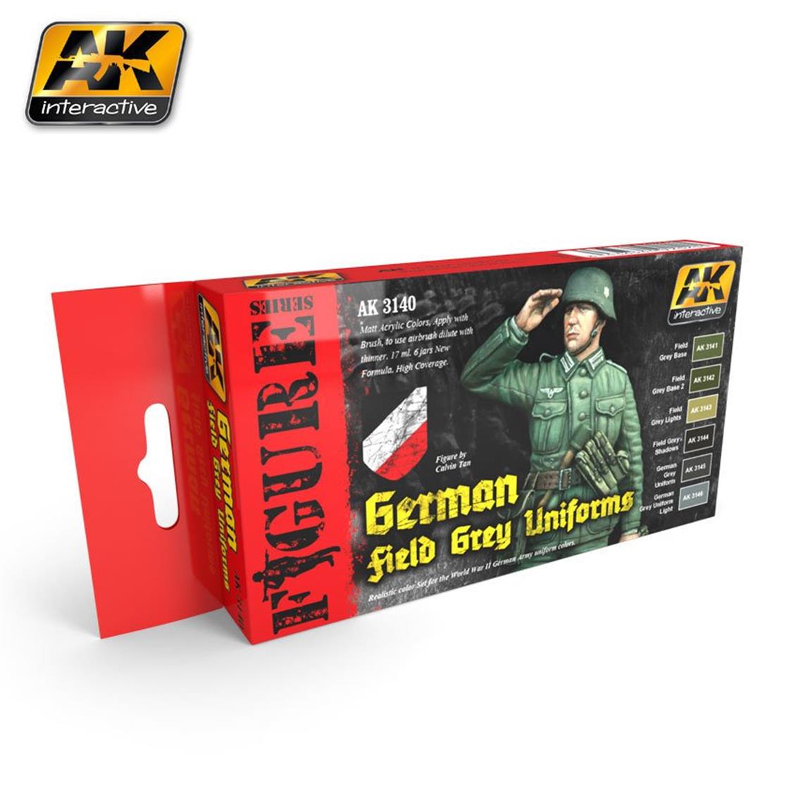 AK Interactive 3140 Alman Yeşilimsi Gri Üniforma Renkleri Model Boyası Seti 6x17ml