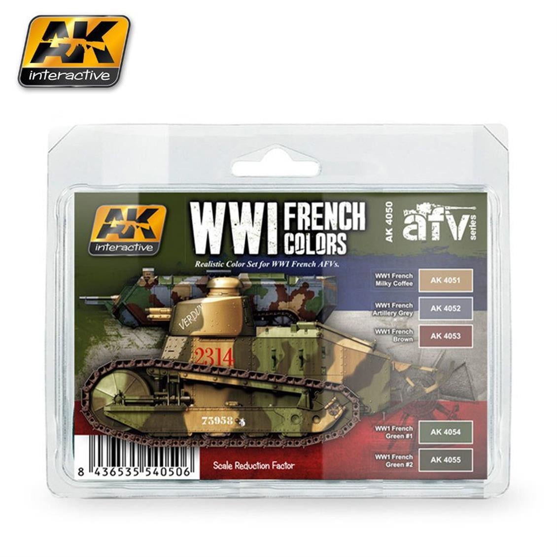 AK Interactive 4050 WWI Fransız Renkleri Model Boyası Seti 5x17ml