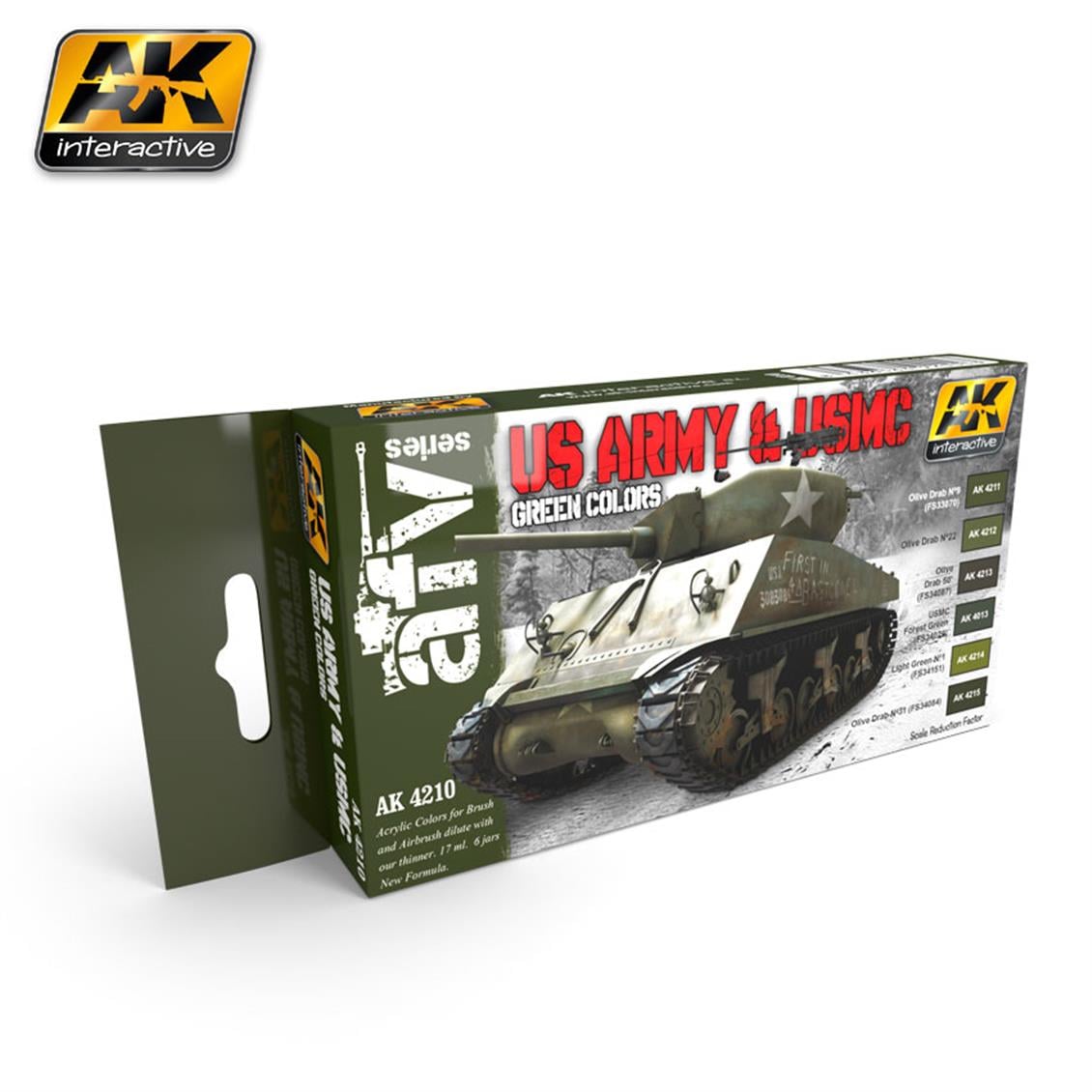 AK Interactive 4210 US Army ve USMC Yeşil Tonları Model Boyası Seti 6x17 ml