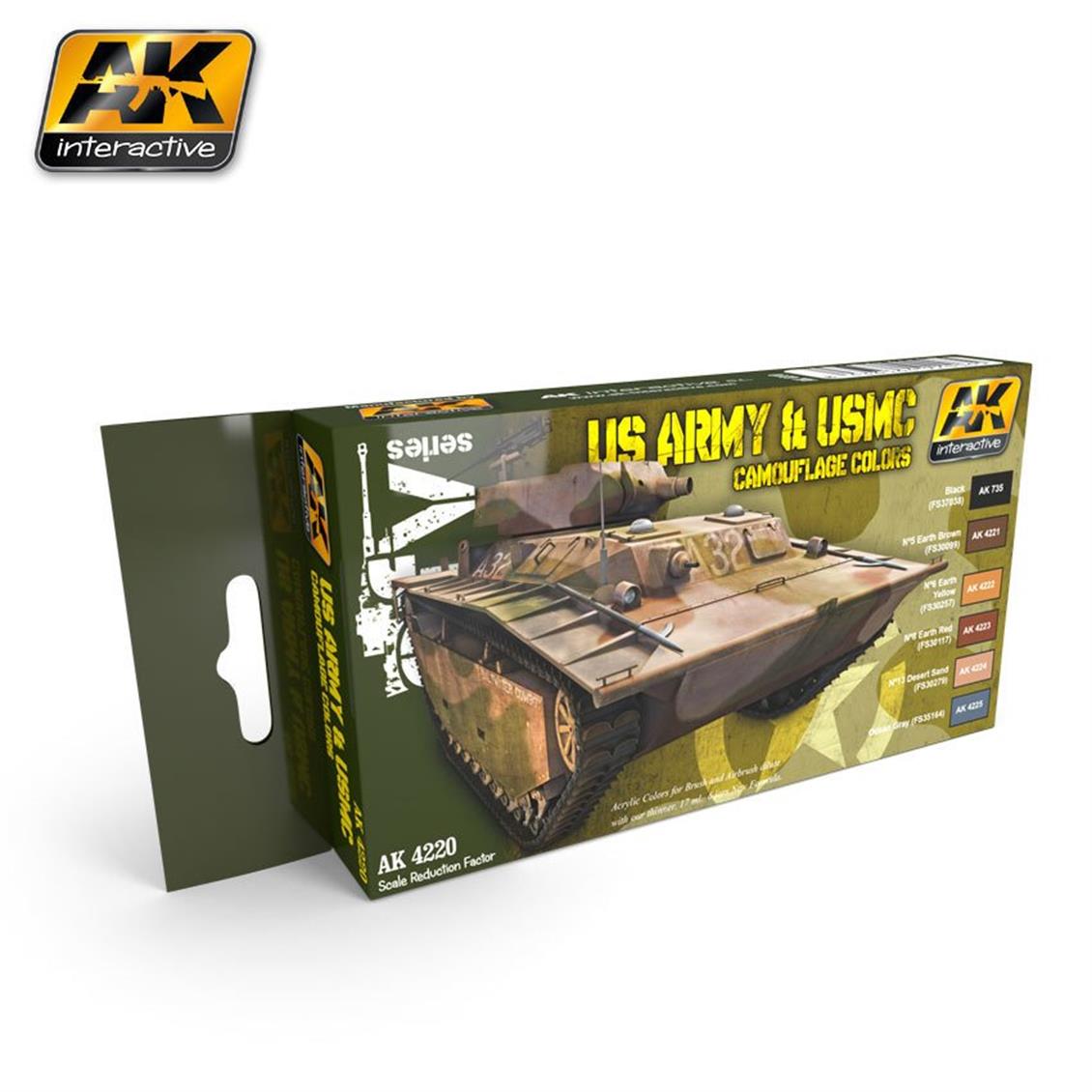AK Interactive 4220 US Army ve USMC Kamuflaj Renkleri Model Boyası Seti 6x17 ml