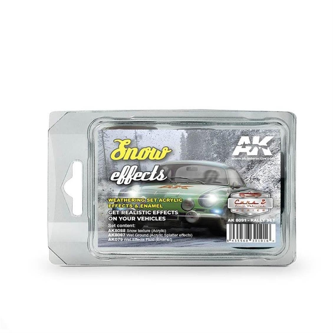 AK Interactive 8091 3x35 ml. Karlı Yol Efekti, Ralli Serisi, Enamel Model Boyası Seti
