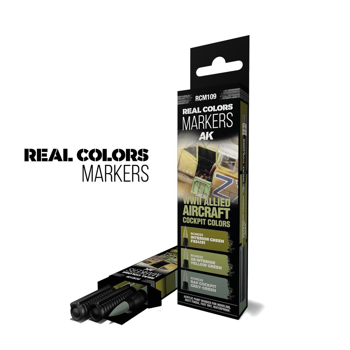 AK RCM109 Real Colors Marker Seti, WW2 Müttefik Uçak Kokpit Boyama, 3 Adet