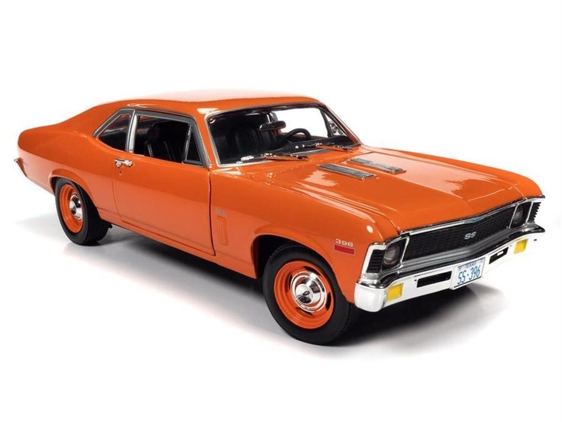 AutoWorld AMM1226 1/18 1970 Chevy Nova SS 396, Hugger Orange, Sergilemeye Hazır Metal Araba Maketi