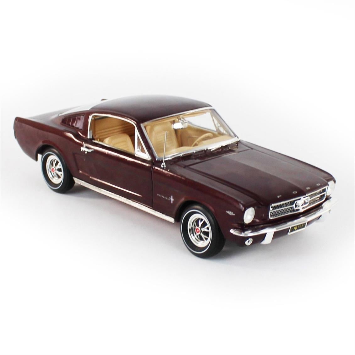 AutoWorld AMM1248 1/18 1965 Ford Mustang 2+2, Vintage Burgundy, Sergilemeye Hazır Metal Araba Modeli