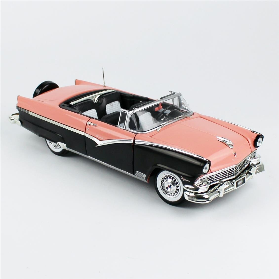 AutoWorld AMM1270 1/18 Ölçek, 1956 Ford Fairlane Sunliner, Pembe ve Siyah, Sergilemeye Hazır Metal Araba Modeli