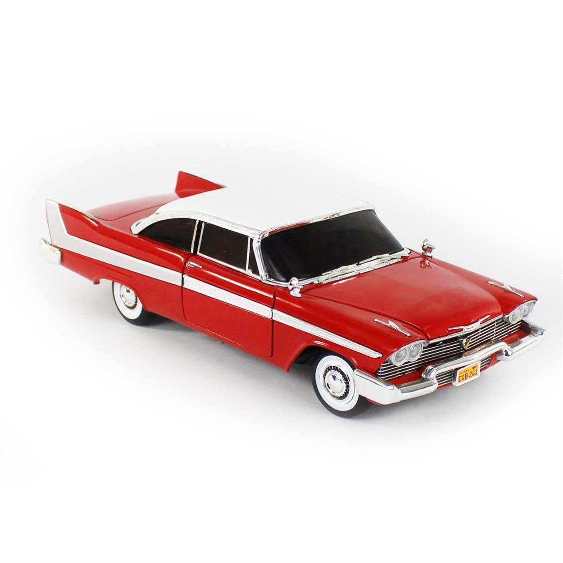 AutoWorld AWSS102 1/18 1958 Plymouth Christine -Tinted Windows, Red, Sergilemeye Hazır Metal Araba Modeli