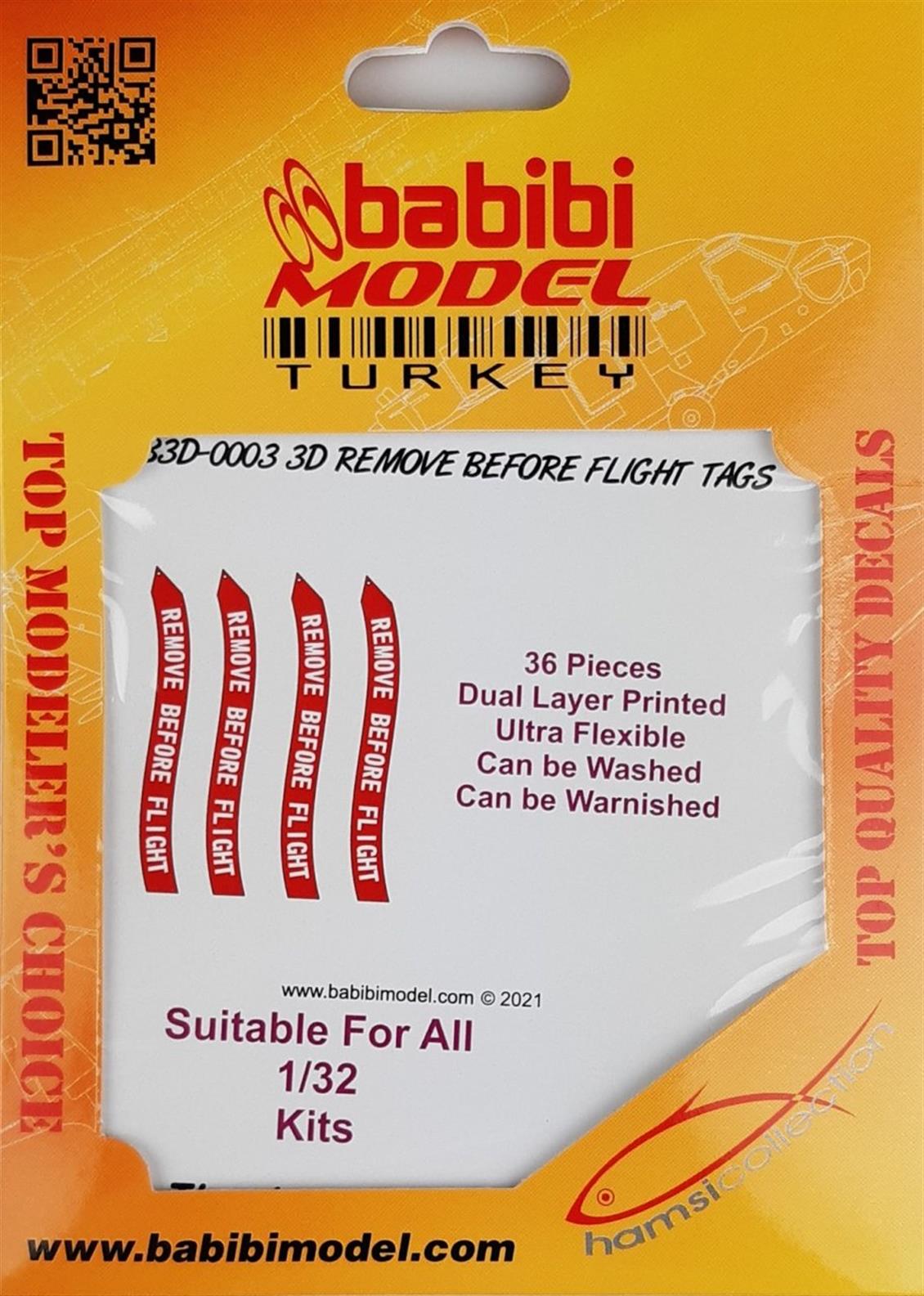Babibi B3D-0003 1/32 Remove Flight Tags-3 Boyutlu Decal Çıkartma