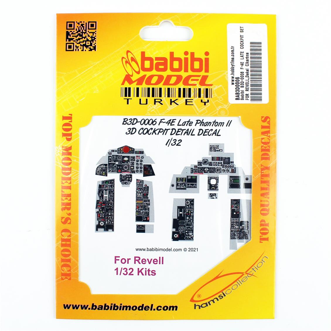 Babibi BD3-0006 1/32 F4-E Revell İçin Eski (Geç) Kokpit Seti, Dekal Çıkartma