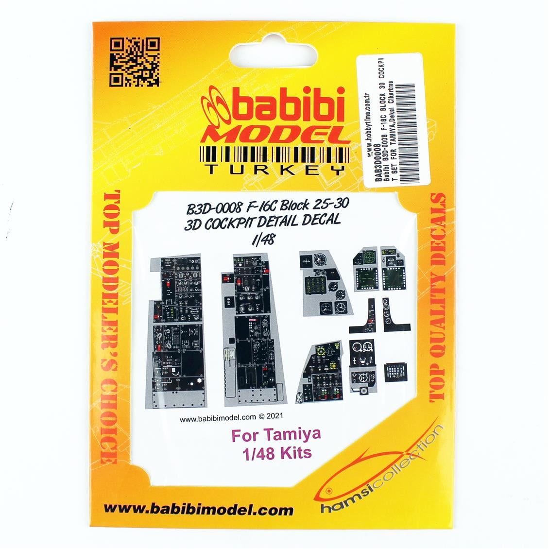 Babibi BD3-0008 1/48 F16 C Blok 30 Tamiya İçin Kokpit Seti, Dekal Çıkartma