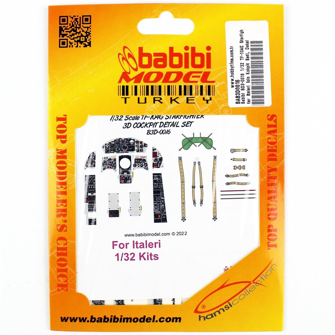 Babibi BD3-0016 1/32 TF-104G Starfighter Italeri İçin Kokpit Seti, Dekal Çıkartma