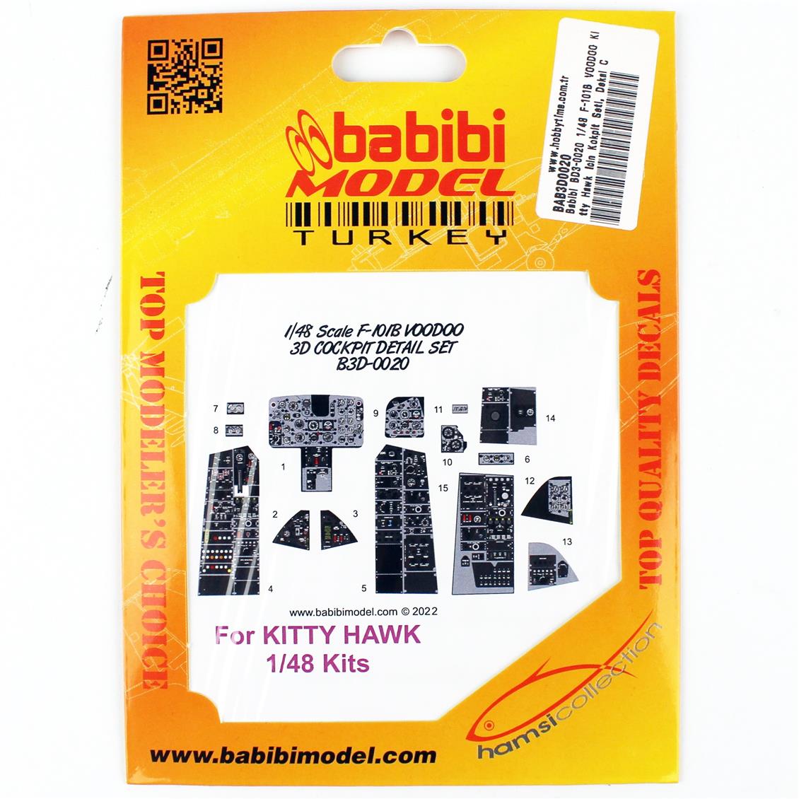 Babibi BD3-0020 1/48 F-101B VOODOO Kitty Hawk İçin Kokpit Seti, Dekal Çıkartma