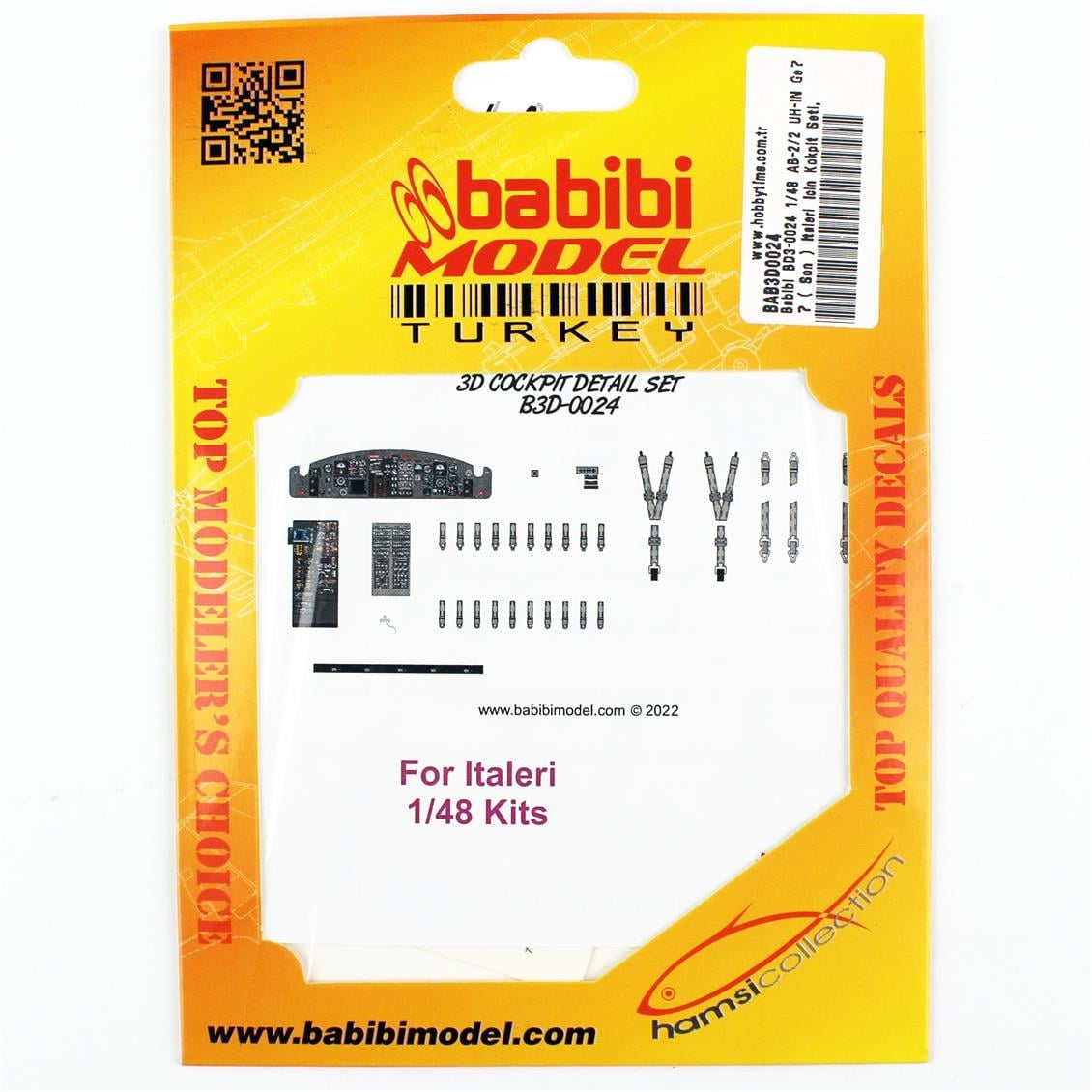 Babibi BD3-0024 1/48 AB-2/2 UH-IN Geç ( Son ) Italeri İçin Kokpit Seti, Dekal Çıkartma