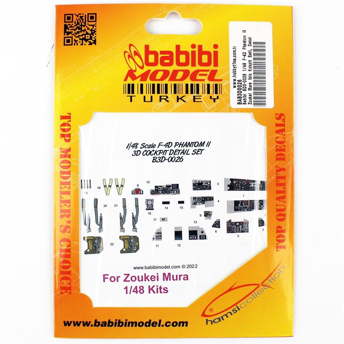 Babibi BD3-0026 1/48 F-4D Phantom II Zoukei Mura İçin Kokpit Seti, Dekal Çıkartma