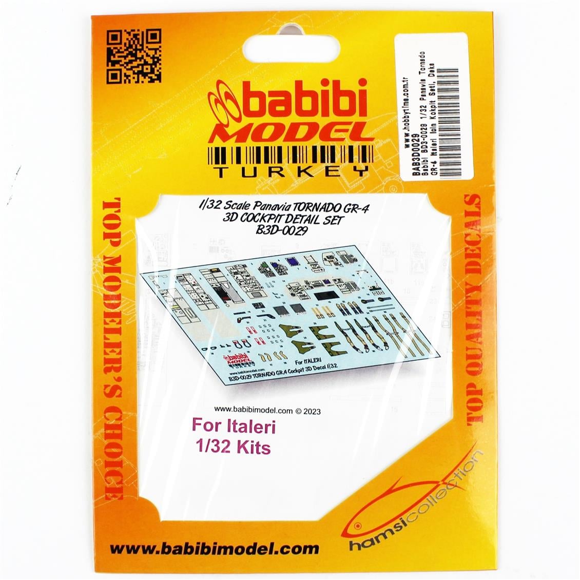 Babibi BD3-0029 1/32 Panavia Tornado GR-4 Italeri İçin Kokpit Seti, Dekal Çıkartma