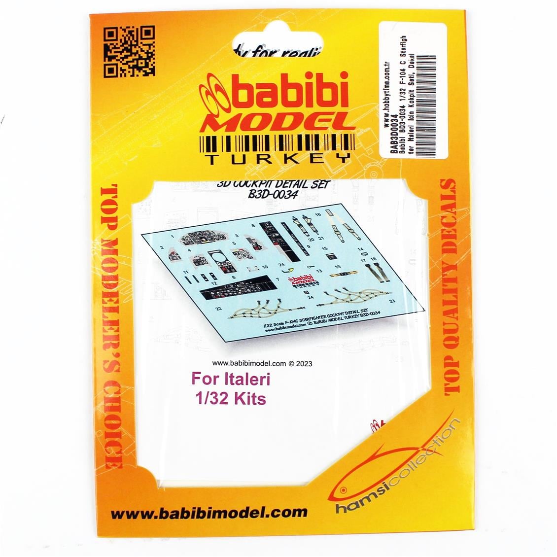 Babibi BD3-0034 1/32 F-104 C Starfighter Italeri İçin Kokpit Seti, Dekal Çıkartma