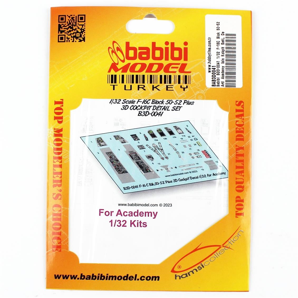 Babibi BD3-0041 1/32 F-16C Blok 50-52 Artı Academy İçin Kokpit Seti, Dekal Çıkartma