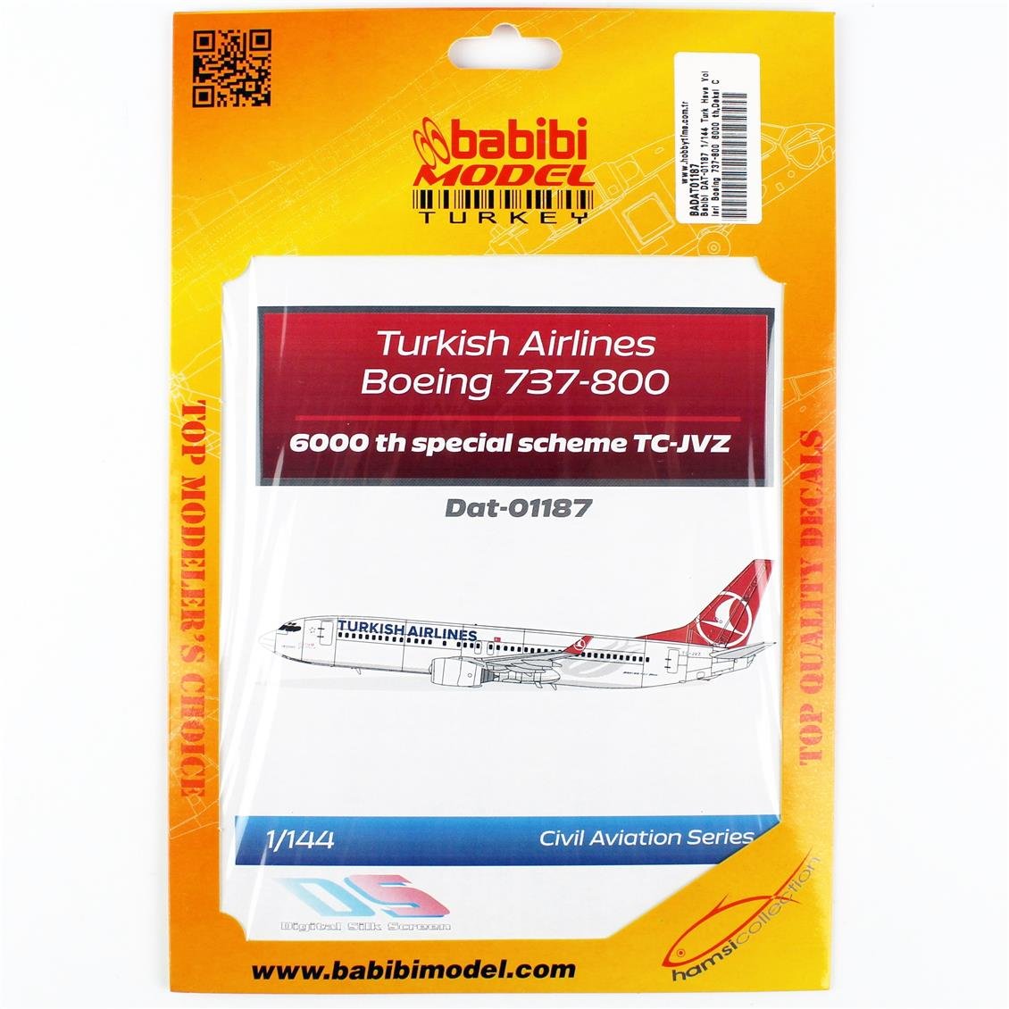 Babibi DAT-01187 1/144 Türk Hava Yolları Boeing 737-800 6000 Yolcu Uçakları, Dekal Çıkartma