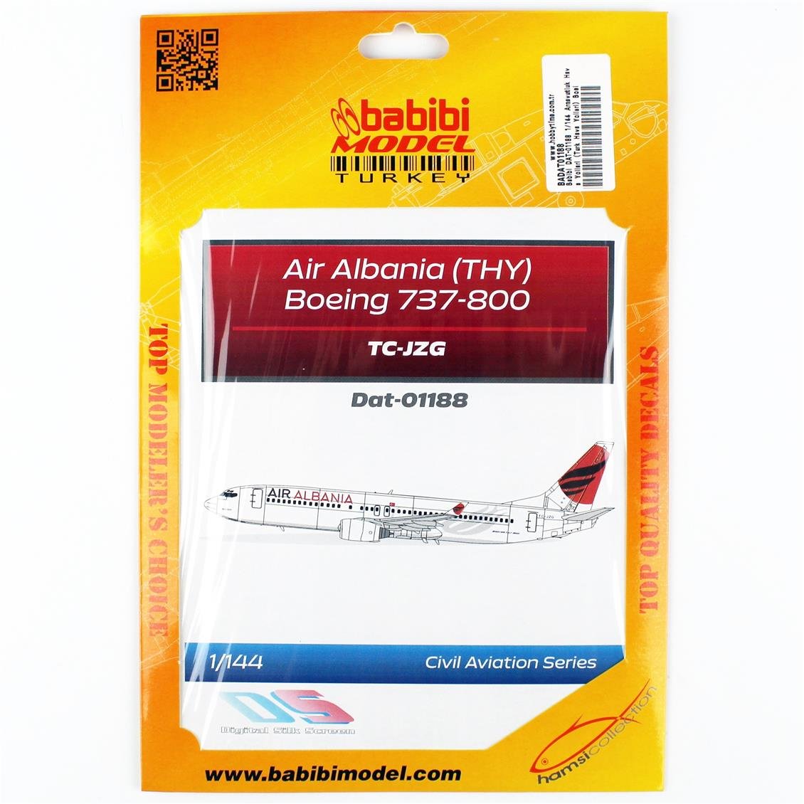 Babibi DAT-01188 1/144 Arnavutluk Hava Yolları (Türk Hava Yolları) Boeing 737-800, Dekal Çıkartma