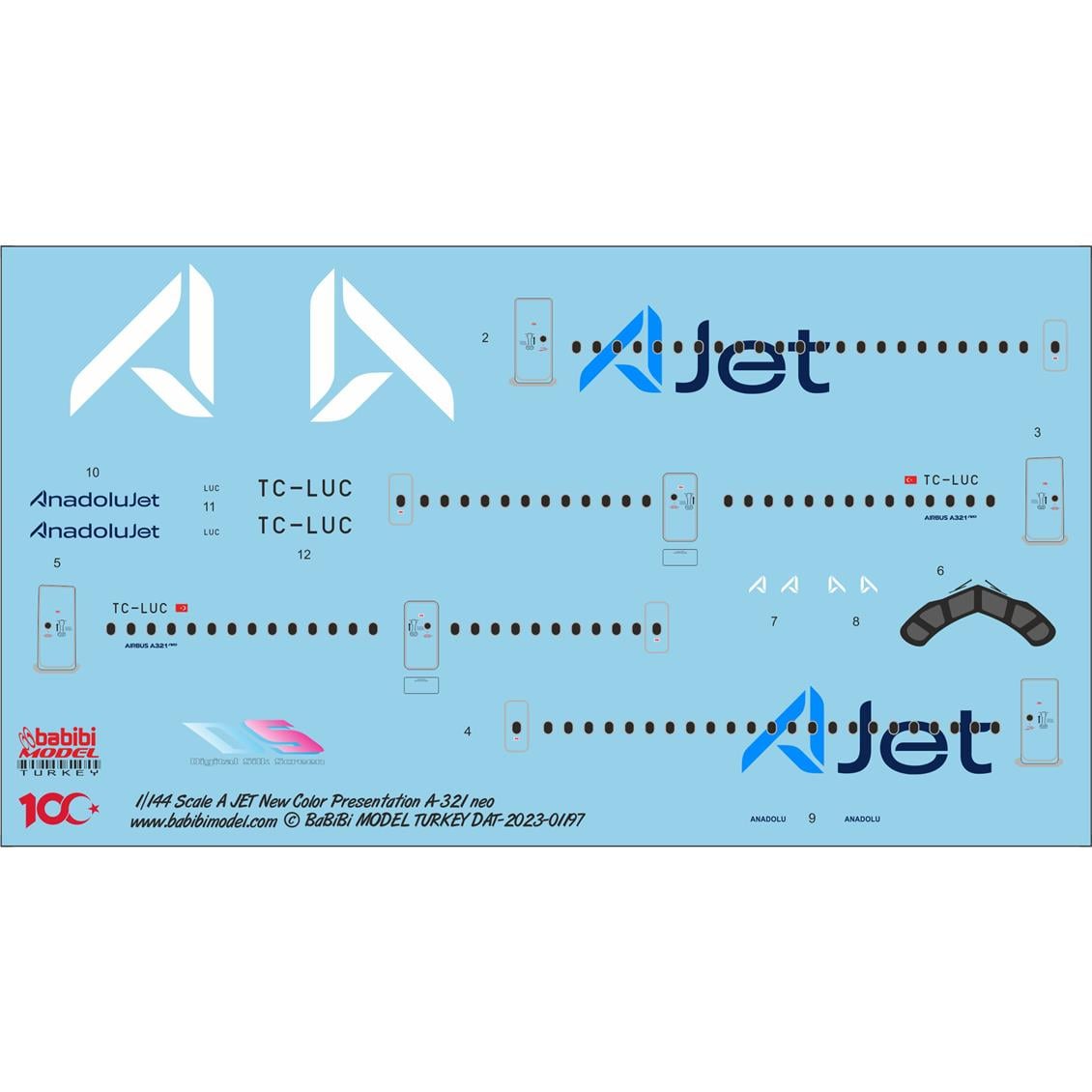Babibi DAT01197 1/144 A Jet Airbus A-321 neo Yeni Logolu Decal Çıkartma