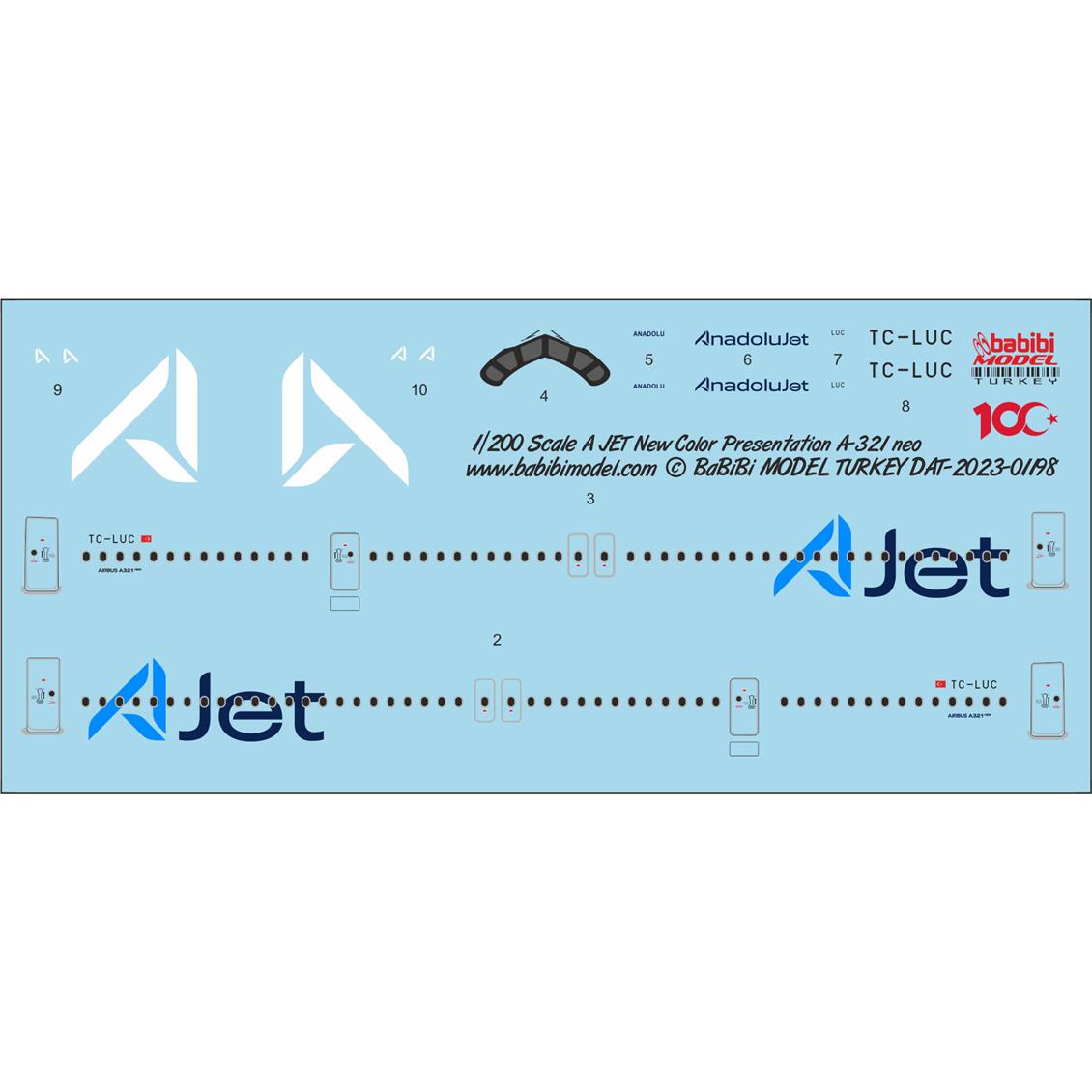 Babibi DAT01198 1/200 A Jet Airbus A-321 neo Yeni Logolu Decal Çıkartma