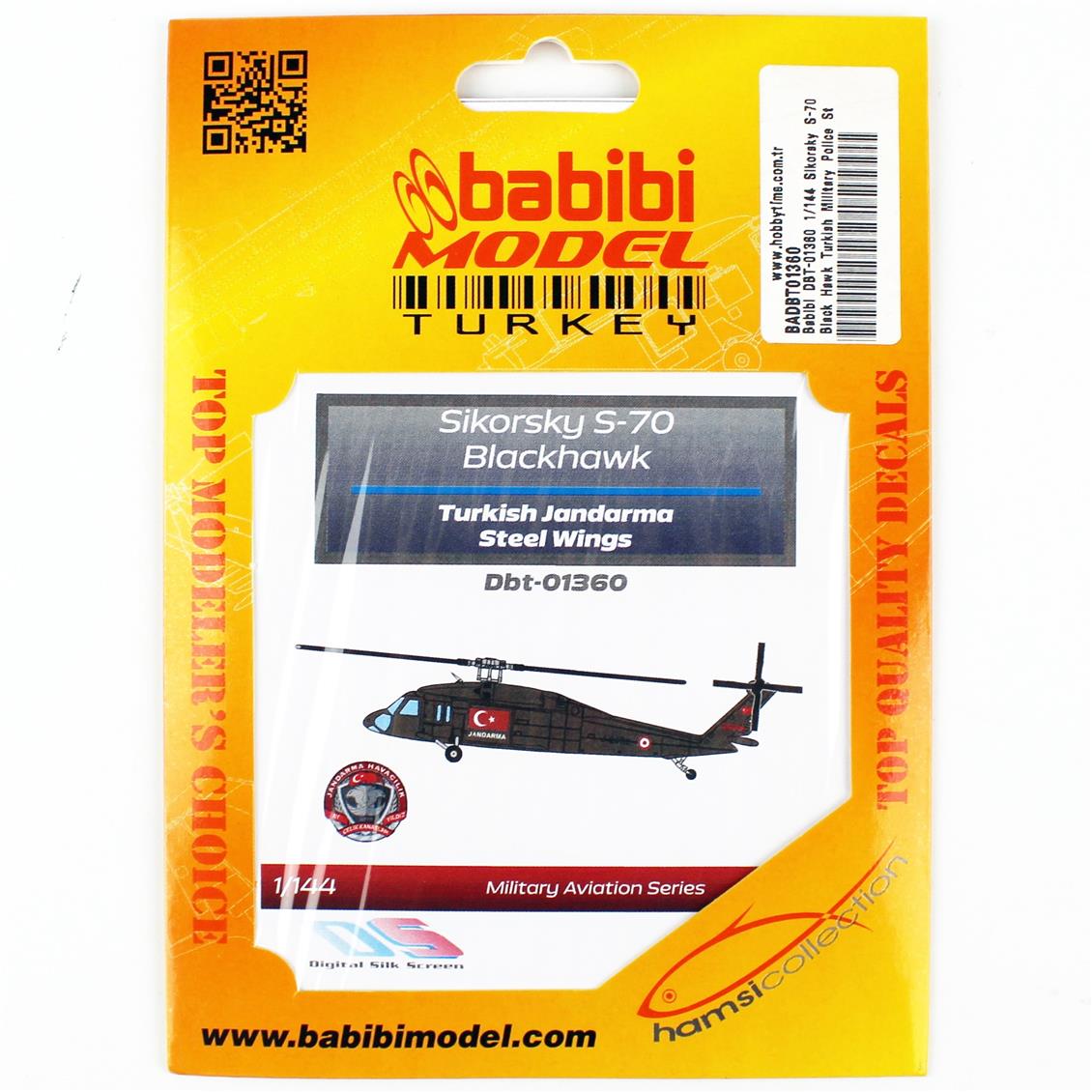Babibi DBT-01360 1/144 Sikorsky S-70 Black Hawk Türk Askeri Polisi Çelik Kanatlar, Dekal Çıkartma