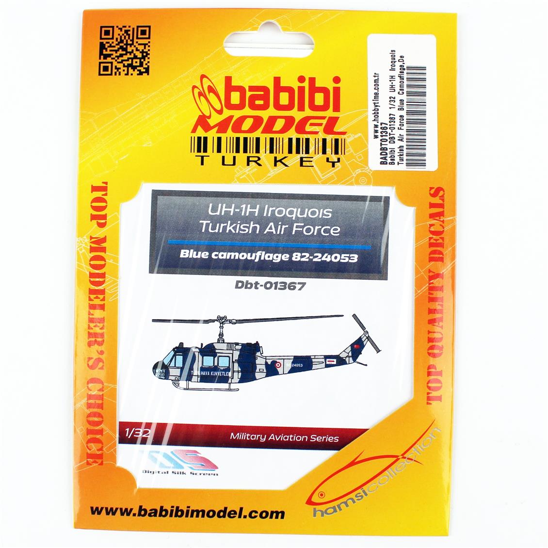 Babibi DBT-01367 1/32 UH-1H Irak Türk Hava Kuvvetleri Mavi Kamuflajı, Dekal Çıkartma